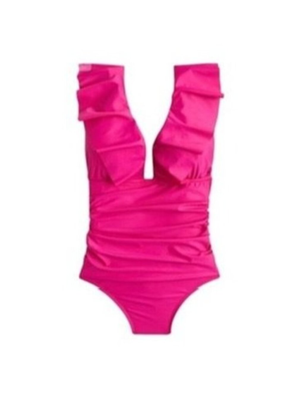 J.Crew Womens Ruffle V-Neck One-Piece Swimsuit Fuchsia Pink Size 10 NWT
